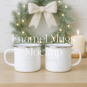 Two Enamel Mugs Mockup - Christmas Camp Mug Mockup