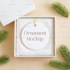 Ornament Mockup With White Box, Christmas Ceramic Ornament Mockup, Round Ornament Mockup, White Circle Ornament mockup