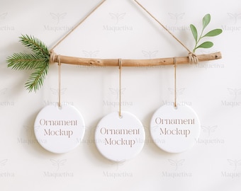 Ceramic Ornament Mockup Trio, Multiple Ornaments Mockup, Christmas Ornament Mockup, Minimalist Holiday Mockup, Round Ornament Mockup