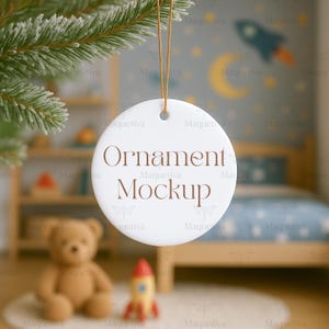 Ornament Mockup, Ceramic Ornament Mockup, Baby Ornament Mockup, Christmas Ornament Mockup, Round Ornament Mockup With Gold String