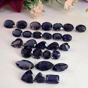 22ct Natural Iolite Gemstone Lot, Mixed Shapes, Blue Violet Faceted Stones for Jewelry Making