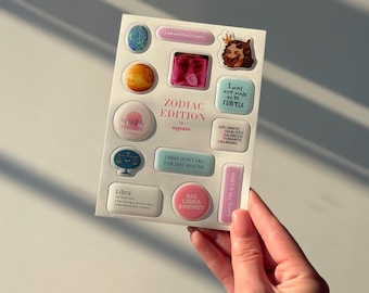 Ensemble d'autocollants époxydiques du zodiaque Balance – Stickers astrologiques étanches pour ordinateur portable et téléphone