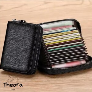 Compact Leather Card Holder Wallet – Zipper Mini Purse for Women – RFID Blocking, Stylish & Functional Gift Idea