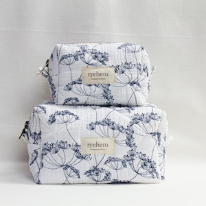 Borsa per cosmetici trapuntata fatta a mano – Borsa per il trucco ricamata in cotone bianco