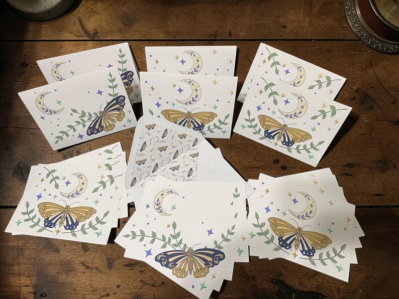Moth & Moon Printable Notecards Set | Celestial Stationery | Printable ...
