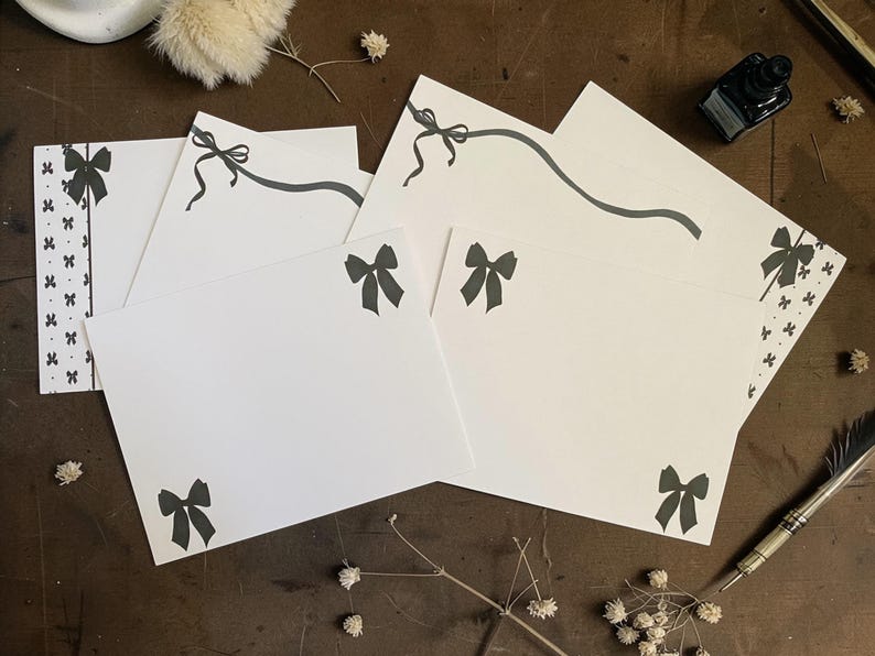 Black Bow Printable Notecards, Foldable A2 Cards and Flat Note Cards ...