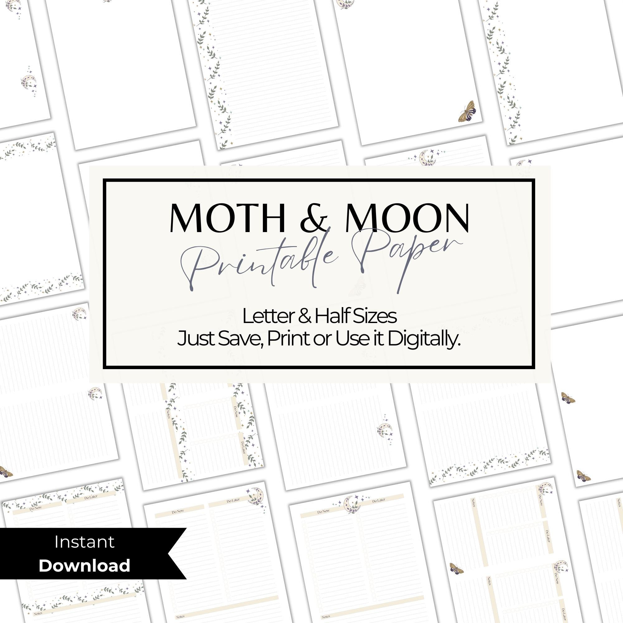 Moth & Moon Printable Writing Paper Set, Celestial Stationery ...