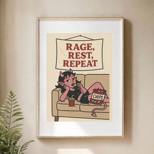 デビルガールプリント、レイジ・レスト・リピート、チルゴスソファアート（デジタルダウンロード）