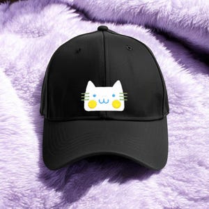 Cute Cat Hat, White Cartoon Cat Cap, Embroidered Kitty Dad Hat, Kawaii Cat Lover Gift, Minimalist Cat Hat, Aesthetic Animal Baseball Cap