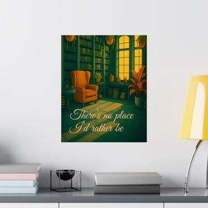 Przytulny plakat domowy, inspirująca sztuka ścienna, wystrój biblioteki, klimat vintage, wystrój kącika książkowego, prezent dla czytelników