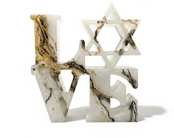 Resin Jewish Love (Ahava) Sculpture: Modern Judaica Home Decor