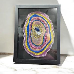 Framed Resin Geode Art – Handmade Geode Wall Decor – Modern Resin Crystal Artwork – Custom Color Abstract Wall Art