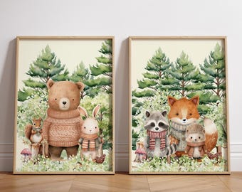 Wald Poster, Kinderzimmer Poster, Winter Wald Tiere, Baby Tier Poster, DIGITALER DOWNLOAD