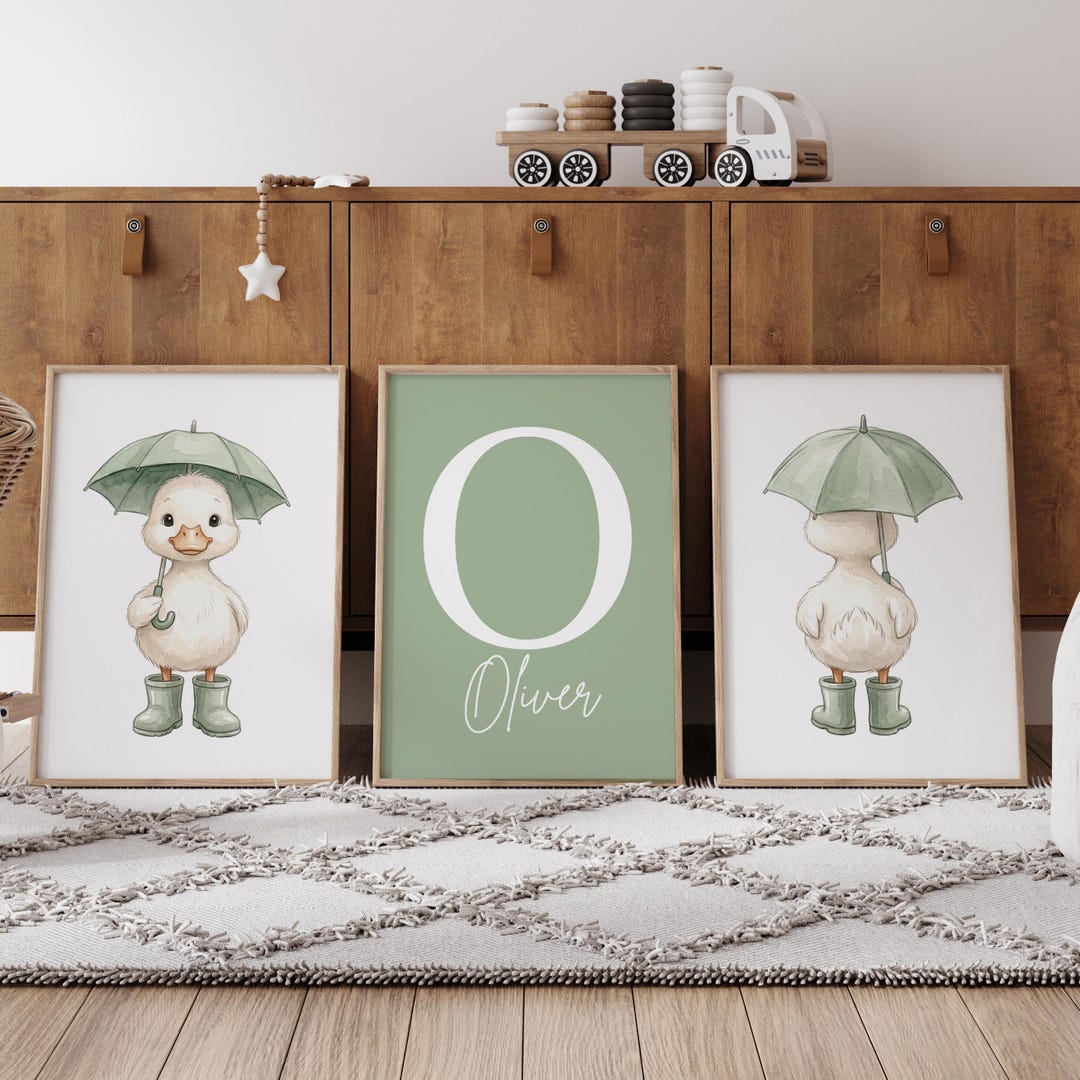 Duck Nursery Wall Art Set of 3, Duckling Printable, Personalized Baby ...
