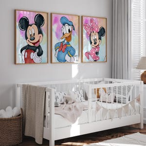 Disney Nursery Wall Art – Set of 3 Printable Posters – Mickey Mouse, Donald Duck & Minnie – Digital Download Baby Room Decor