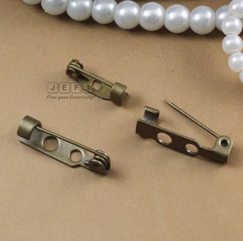 50 Brooch Base Raw Brass Antique Bronze Silver 14mm 20mm Easy-Lock One-Piece Pin Back Brooch Wholesale