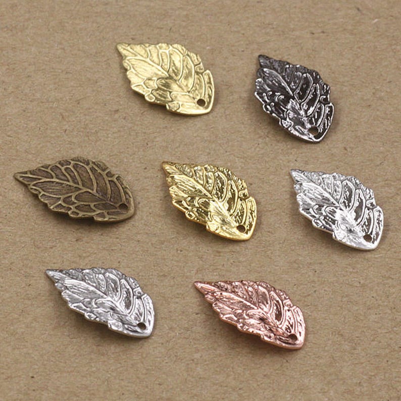 Wholesale 200 Brass Filigree Leaf Component 10x18mm Raw Brass Antique Bronze Silver Gold Rose Gold Platinum Gun-Metal 14k Gold