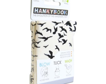 Ultra-Soft Organic Cotton Handkerchief in Unique and Hygienic Book Form - 2-Set With Charming Birds and Bike Patterns