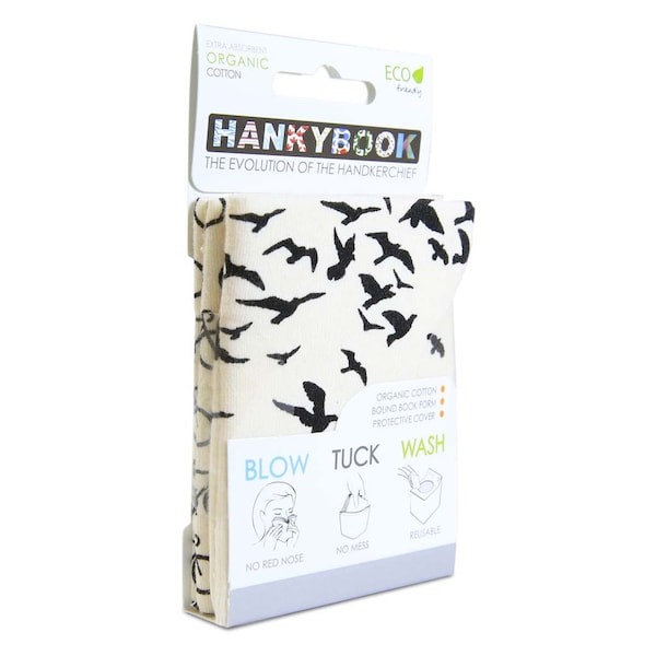 Ultra-Soft Organic Cotton Handkerchief in Unique and Hygienic Book Form - 2-Set With Charming Birds and Bike Patterns