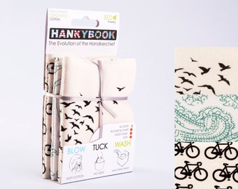 Organic Handkerchief in Completely Original Form - Soft, Eco-Friendly, and Versatile - HankyBooks 3-set