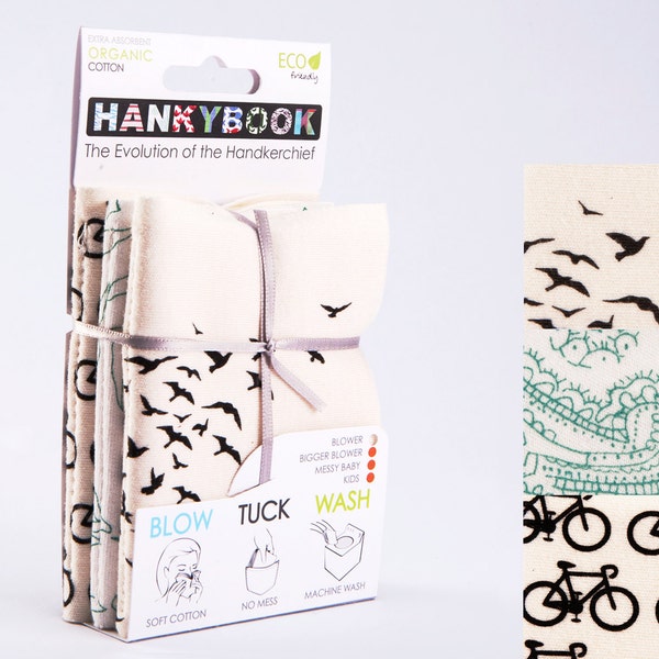 Organic Handkerchief in Completely Original Form - Soft, Eco-Friendly, and Versatile - HankyBooks 3-set