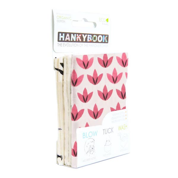 Organic Handkerchief Pages in Book Form - Soft, Eco-Friendly, and Versatile - HankyBook 3-set with Birds, Pink Lotus & Natural Patterns