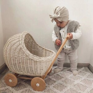 Vintage kinderwagen voor kinderen Handgemaakte rieten poppenwagen natuurlijk rotan poppenwagen Perfect cadeau voor peuter, verjaardagscadeau voor peuter