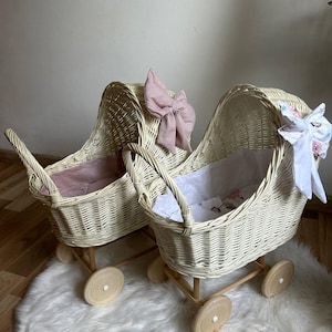 Vintage kinderwagen voor kinderen Handgemaakte rieten poppenwagen natuurlijk rotan poppenwagen Perfect cadeau voor peuter, verjaardagscadeau voor peuter