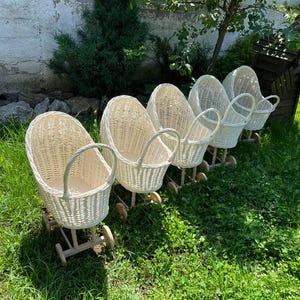 Natuurlijke rieten poppenwagen Rieten poppenwagen Witte rieten poppenwagen, cadeau voor kinderen, verjaardagscadeau voor peuter