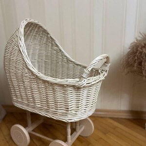 Handmade Wicker Doll Pram  Natural Rattan Stroller Montessori Toy  Boho Nursery Decor Baby Shower Gift Idea