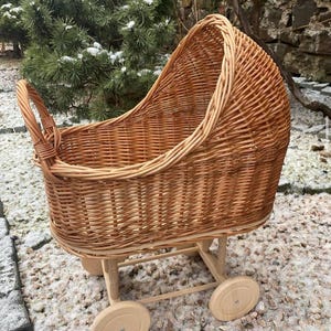 Rieten kinderwagen Natuurlijke rotan kinderwagen Rotan rieten poppenwagen Poppenwagen Milieuvriendelijke babypopwagen