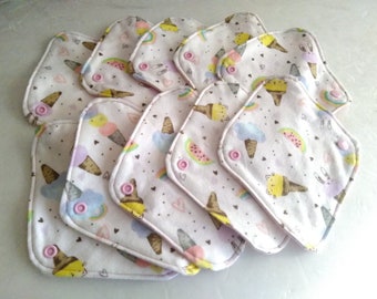 Cloth Panty Liners-Ice Cream Kitties and Bunnies ,Everyday Washable Liners