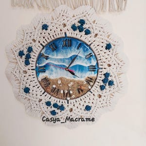 Ocean Harz Makramee Wanduhr, Küsten Boho Beach Style Home Decor. Einzelstück