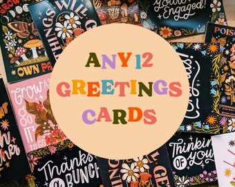 Any 12 Greetings Cards | Mix and Match | Card Bundle | Greetings Card Set | Hand Lettering | Cute Blank Cards