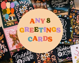 Any 8 Greetings Cards | Mix and Match | Card Bundle | Greetings Card Set | Hand Lettering | Cute Blank Cards
