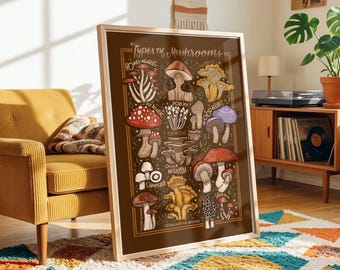 Illustrated Mushroom Chart Whimsical Cottagecore Art (Digital Download)