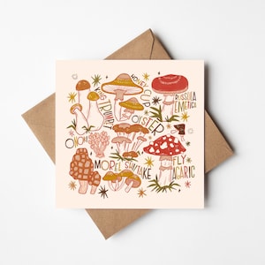 Square Greetings Blank Card | Hand Lettering Illustration | Mushroom Artwork | Eco Friendly | Cute Whimsical