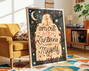 Illustrated Quote Whimsical Art "I am Out With Lanterns Looking For Myself" (Digital Download)