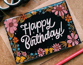Floral Birthday Card | Cute Greetings Card | Hand Lettering