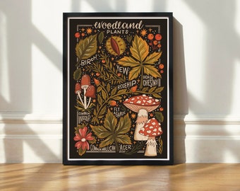 Art Print | Woodland Plant Chart | Botanical Illustration and Hand Lettering by Steph Says Hello | UNFRAMED