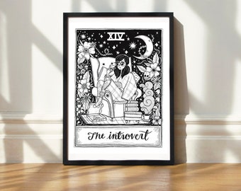 Art Print | The Introvert Tarot Card illustration | Hand Lettered Artwork by Steph Says Hello | UNFRAMED