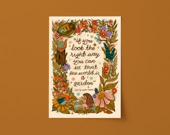 Illustrated Secret Garden Quote Unframed Cottagecore Art. Bookish Digital Artwork Gift. Reading Quote Print