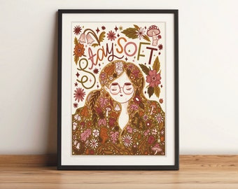 Art Print | Stay Soft Illustration | Cute Illustrated Wall Art by Steph Says Hello | UNFRAMED