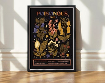 A3 Art Print | Poisonous Plants Chart | Hand Lettered Botanical Illustration by Steph Says Hello | UNFRAMED