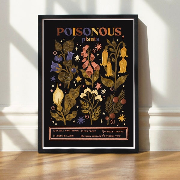 Art Print | Poisonous Plants Chart | Hand Lettered Botanical Illustration by Steph Says Hello | UNFRAMED