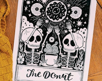 A4 Art Print | The Donut Tarot Card | Hand Lettering Illustration