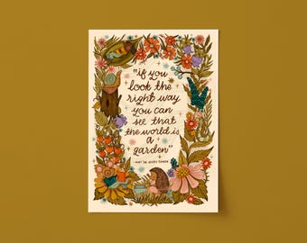 Whimsical Illustrated Secret Garden Quote Frances Burnett Hodgson. A3 Unframed Artwork for Nursery or Kids Room