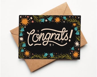 A6 Floral congratulations Card | Cute Blank Greetings Card | Hand Lettering Pretty Illustration by Steph Says Hello