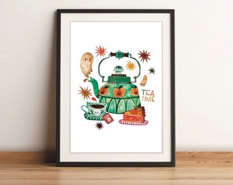 Art Print | Tea Time | Illustration Watercolour Hand Lettered Artwork by Steph Says Hello