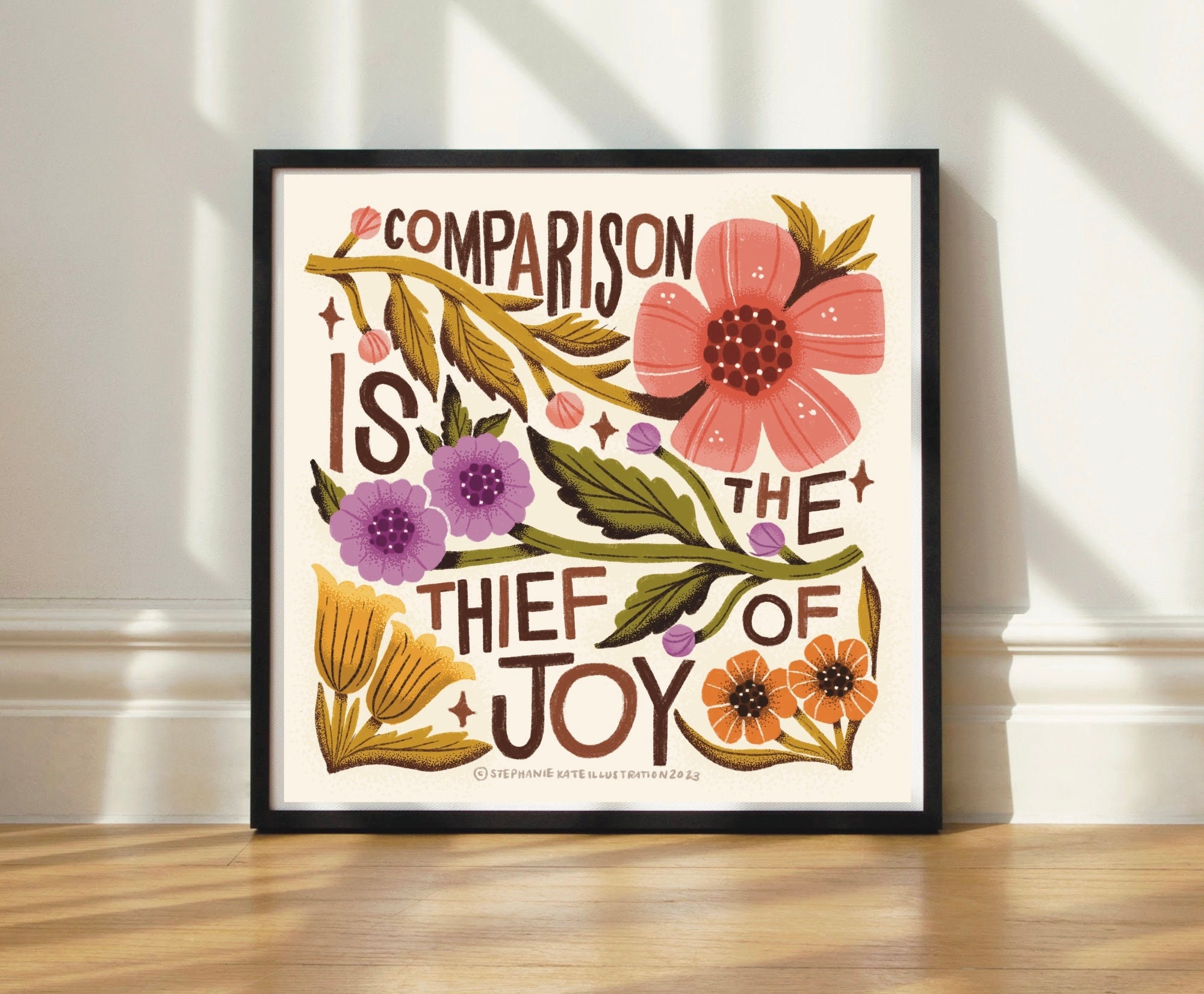 Comparison is the Thief of Joy Print // Self Compassion // Mindfulness //  Gifts for Her // Mental Health Awareness Print // Therapist Decor